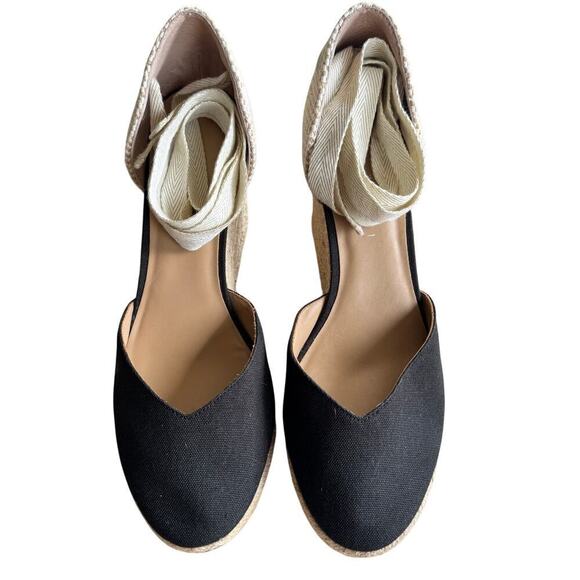 Reformation Camille Espadrille Women’s Size 9.5 Black Cream Ribbon - Picture 3 of 11